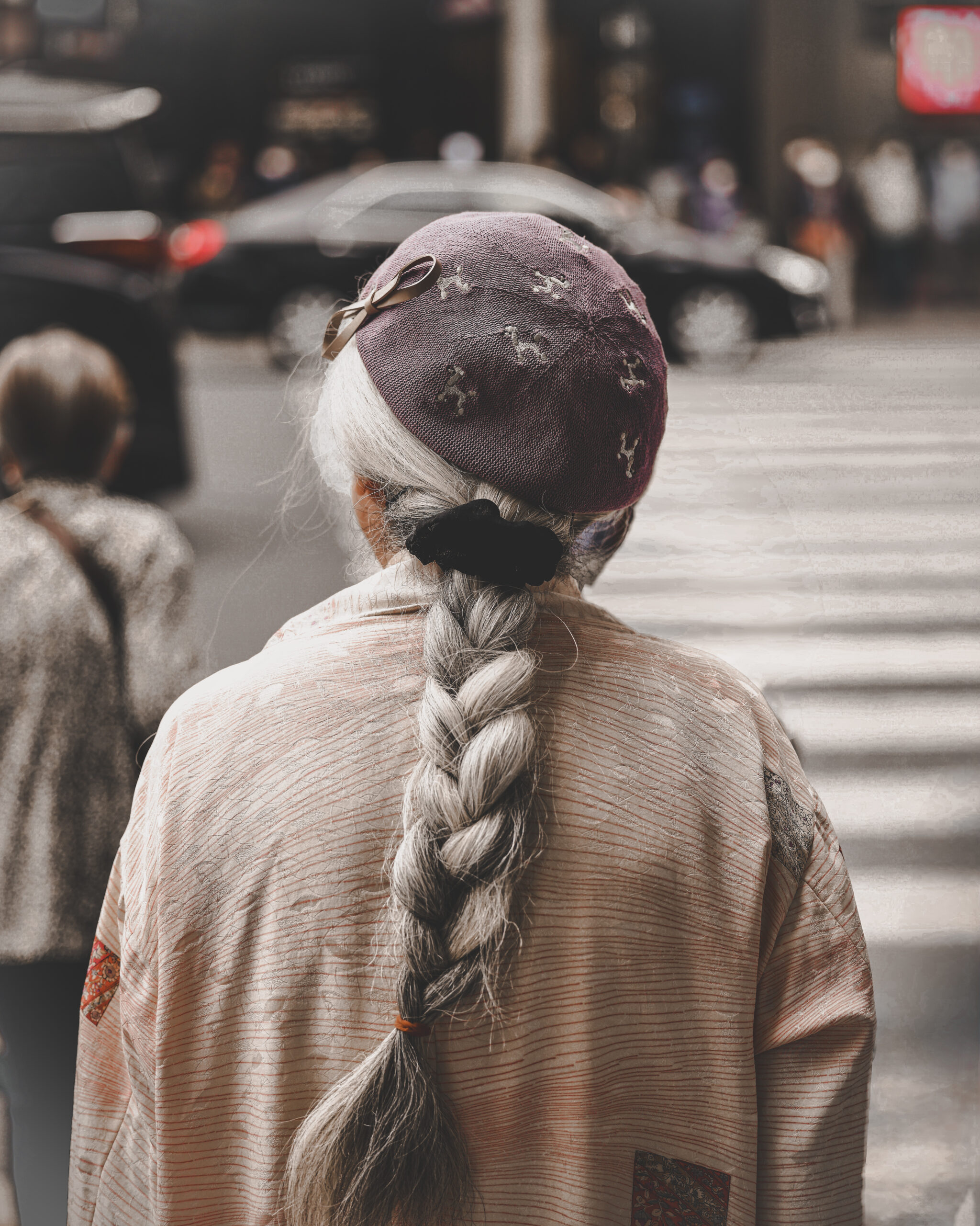 Old Japanes Woman With Braided Ponytail